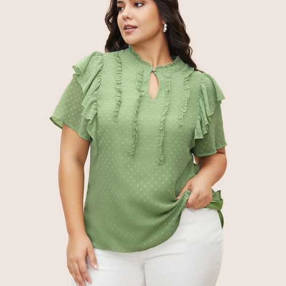BloomChic Plus Size 3XL Texture Frill Trim Ruffle Sleeve Blouse us22-24 - Picture 2 of 8